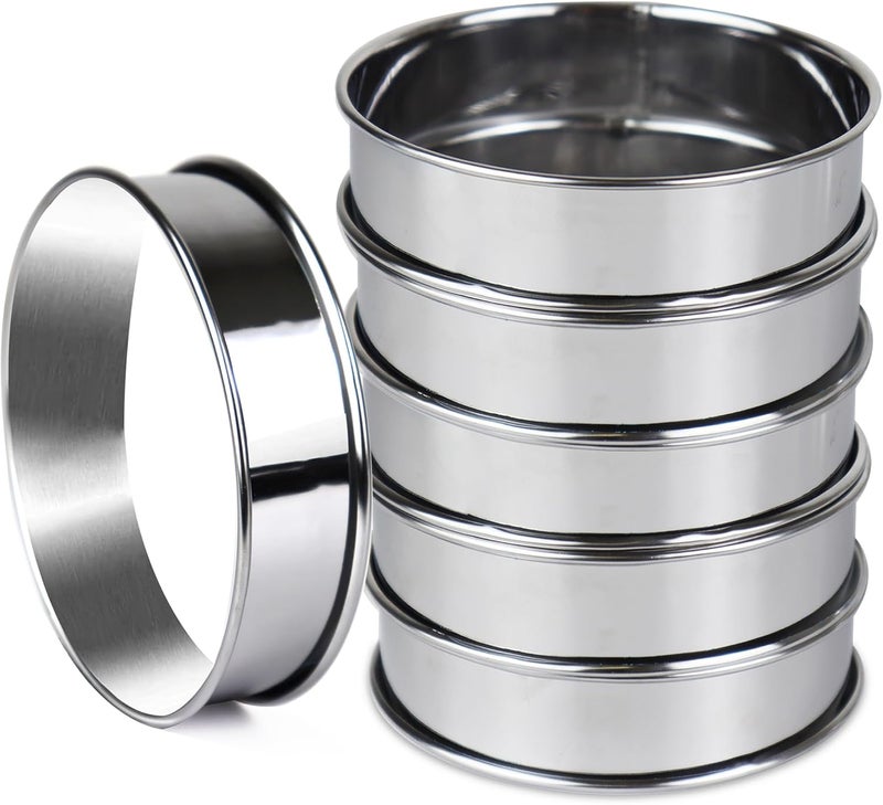 AIDOIT 6 قطع حلقات مافن إنجليزي، 4 بوصة من الفولاذ المقاوم للصدأ مزدوجة اللف، حلقات كعك وتارت - Image 1