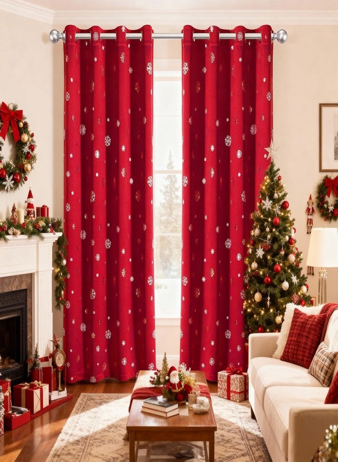 LORDTEX Snowflake Foil Print Christmas Curtains for Living Room and Bedroom - Thermal Insulated Blackout Curtains, Noise Reducing Window Drapes, 52 x 84 Inches Long, Red, Set of 2 Curtain Panels - Image 2