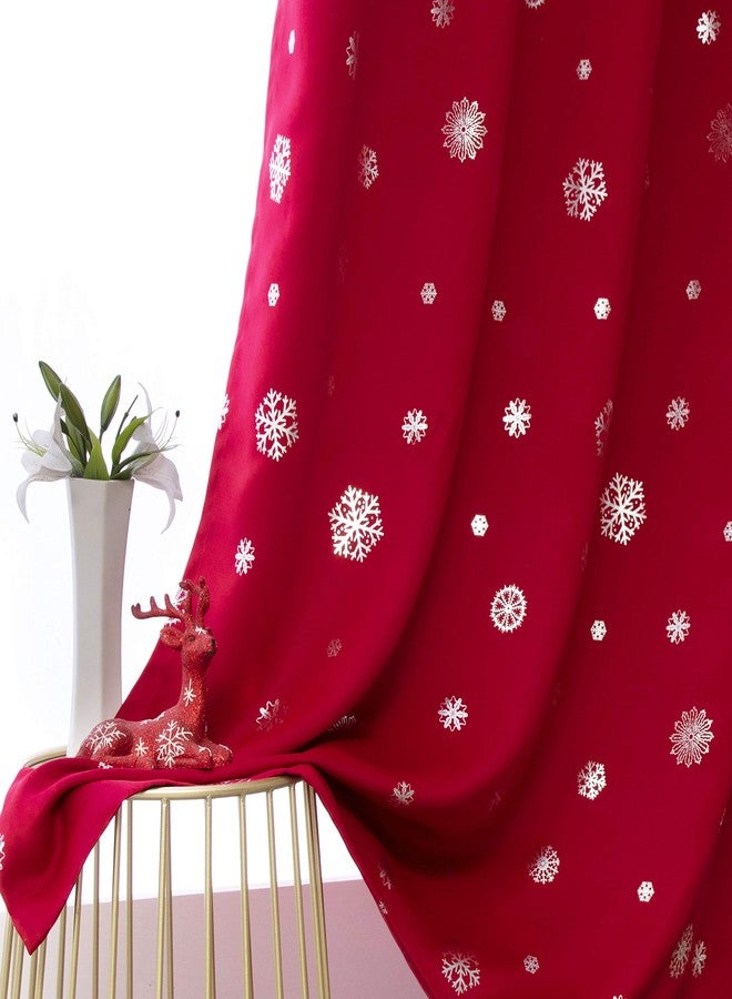 LORDTEX Snowflake Foil Print Christmas Curtains for Living Room and Bedroom - Thermal Insulated Blackout Curtains, Noise Reducing Window Drapes, 52 x 84 Inches Long, Red, Set of 2 Curtain Panels - Image 1