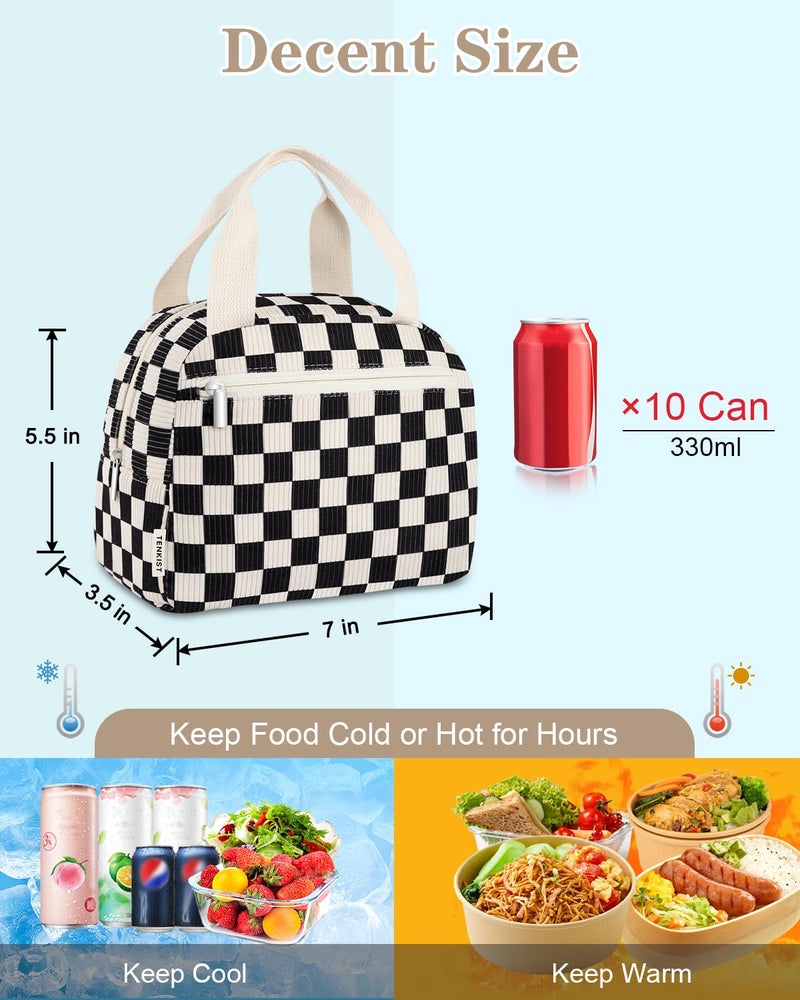 TENKIST Cute Lunch Box Tote Bag - CoolerCorduroy Insulated Bags for Women - Lightweight Reusable Portable Soft Lunch Pail Kit for Kids Teen Girl Adults Work School Picnic Travel Checkered 8L - Image 2