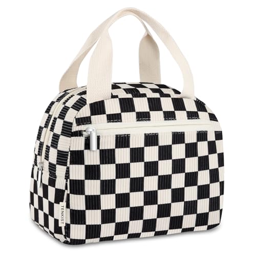 TENKIST Cute Lunch Box Tote Bag - CoolerCorduroy Insulated Bags for Women - Lightweight Reusable Portable Soft Lunch Pail Kit for Kids Teen Girl Adults Work School Picnic Travel Checkered 8L - Image 1