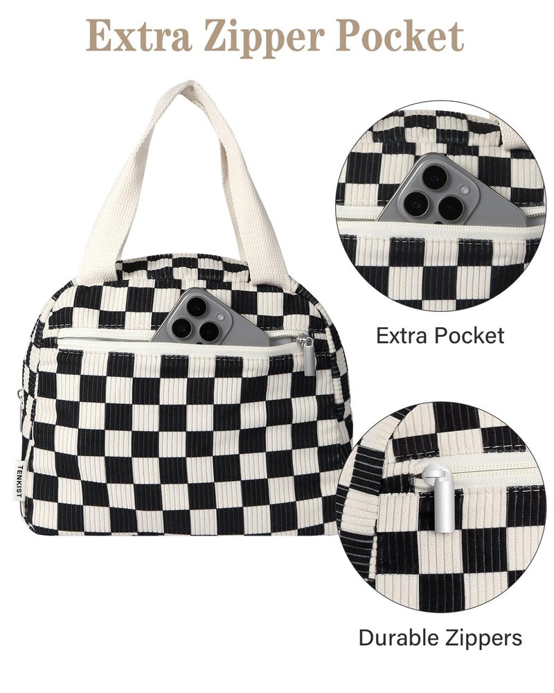 TENKIST Cute Lunch Box Tote Bag - CoolerCorduroy Insulated Bags for Women - Lightweight Reusable Portable Soft Lunch Pail Kit for Kids Teen Girl Adults Work School Picnic Travel Checkered 8L - Image 3