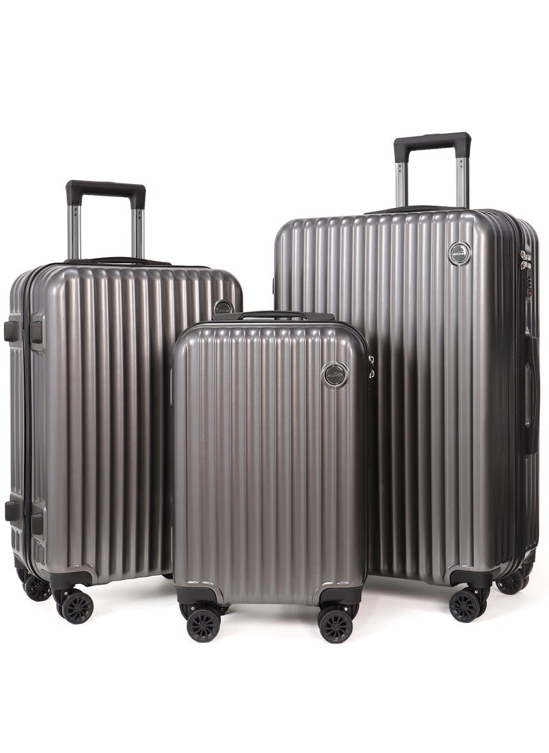 Aklsvion Aklsvion Luggage Sets 3 Piece With Spinner Wheels Lightweight Durable Carry On Cabin Travel Suitcase With Digital Lock Hard Shell ABS+PC 20/24/28 Inch Grey  - Image 1