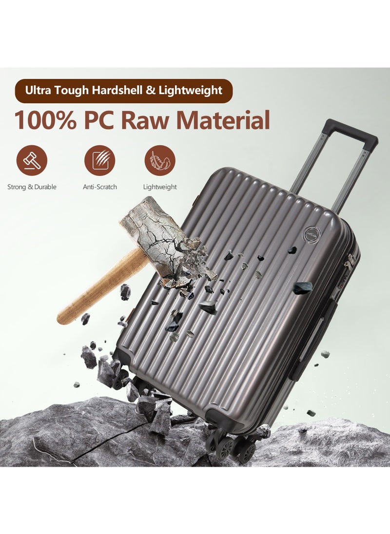 Aklsvion Aklsvion Luggage Sets 3 Piece With Spinner Wheels Lightweight Durable Carry On Cabin Travel Suitcase With Digital Lock Hard Shell ABS+PC 20/24/28 Inch Grey  - Image 4