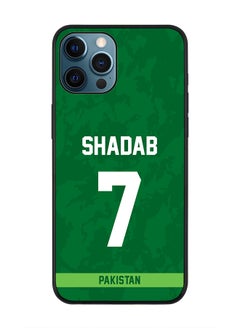 Rugged Black Edge Case iPhone 12 Pro, Slim fit Soft Case Flexible Rubber Edges Thin Cover - Player Name - Shadab Khan, Jersey Number- 7