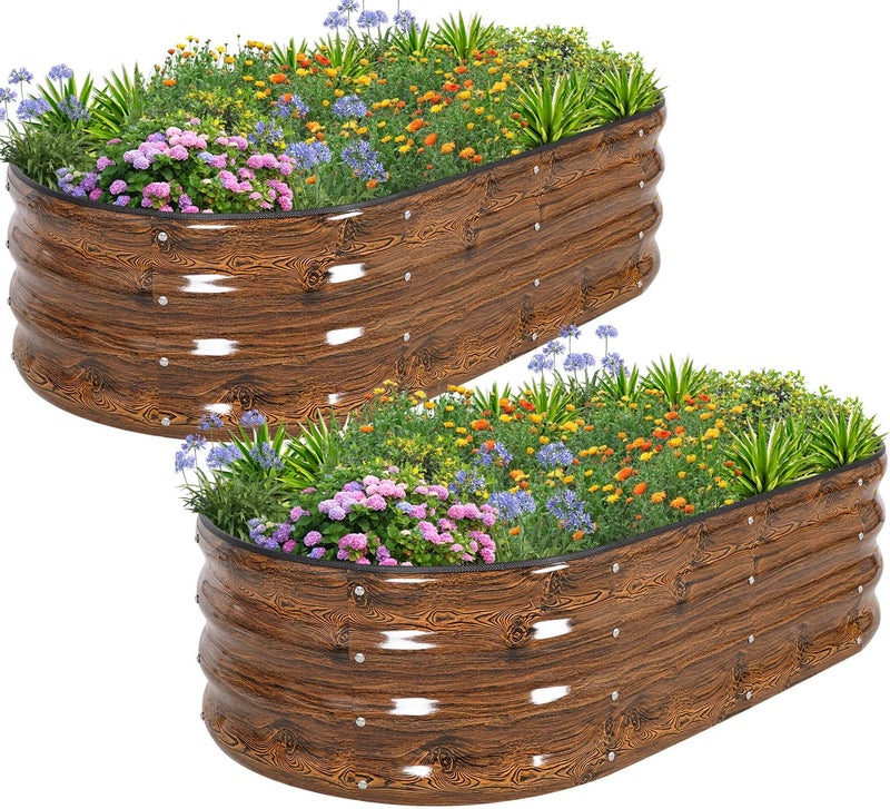 1MORE Galvanized Raised Garden Bed- Planter Garden Boxes Outdoor, Raised Beds for Gardening, 4x2x1ft Metal Garden Bed Kit for Vegetables Flower, Planter Raised Beds with Tools.Grain-2pack - Image 1