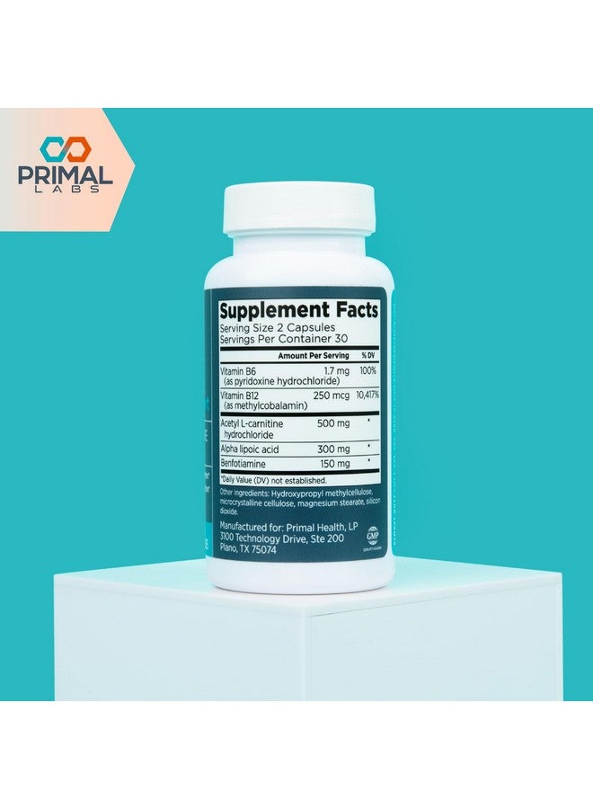 Primal Labs دعم الأعصاب المتقدم من برايمال لابز - مكمل صحة الأعصاب مع بنفوتيامين، ب6، ب12، حمض ألفا ليبويك، أسيتيل-ل-كارنيتين - صحة الأعصاب، القدمين، الساقين، الوظيفة الحسية، الراحة - 60 حبة - Image 5