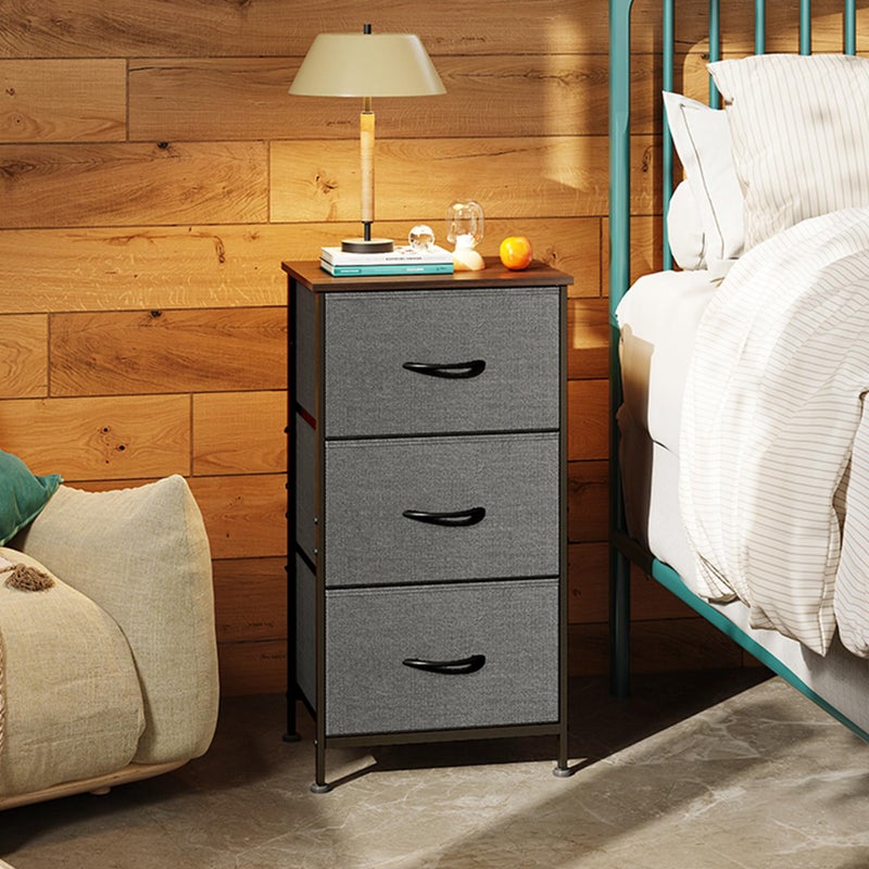 WLIVE Dresser with 3 Drawers, Fabric Nightstand, Organizer Unit, Storage Dresser for Bedroom, Hallway, Entryway, Closets, Sturdy Steel Frame, Wood Top, Easy Pull Handle, Dark Grey - Image 2