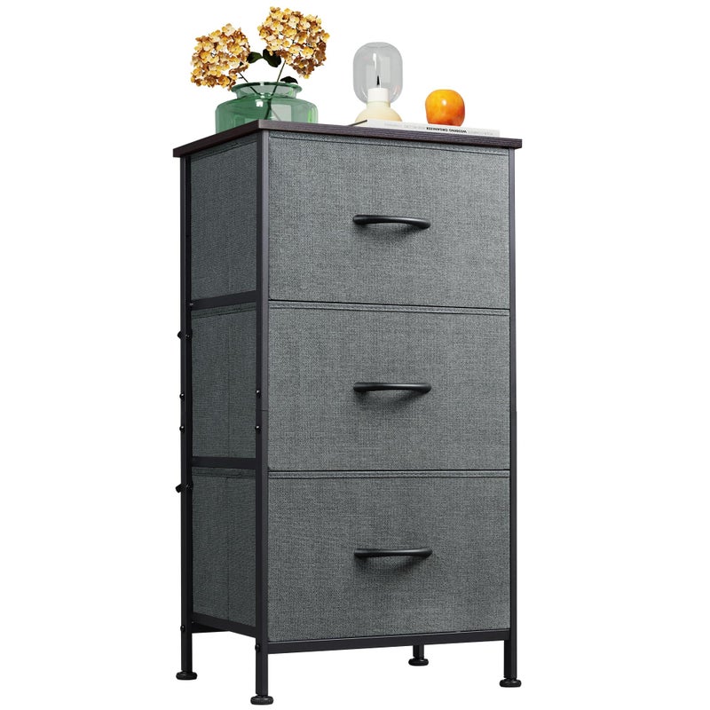 WLIVE Dresser with 3 Drawers, Fabric Nightstand, Organizer Unit, Storage Dresser for Bedroom, Hallway, Entryway, Closets, Sturdy Steel Frame, Wood Top, Easy Pull Handle, Dark Grey - Image 1