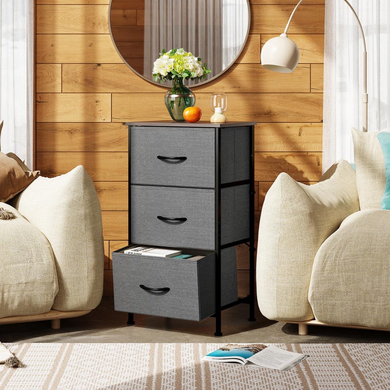 WLIVE Dresser with 3 Drawers, Fabric Nightstand, Organizer Unit, Storage Dresser for Bedroom, Hallway, Entryway, Closets, Sturdy Steel Frame, Wood Top, Easy Pull Handle, Dark Grey - Image 3