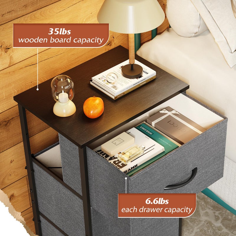 WLIVE Dresser with 3 Drawers, Fabric Nightstand, Organizer Unit, Storage Dresser for Bedroom, Hallway, Entryway, Closets, Sturdy Steel Frame, Wood Top, Easy Pull Handle, Dark Grey - Image 4