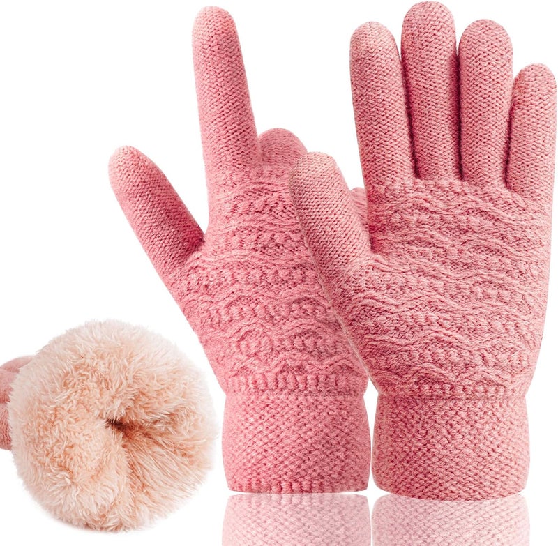 FENELY Women's Winter Warm Touch Screen Gloves Womens Thermal Cable Knit Wool Fleece Lined Glove for Cold Weather - Image 1