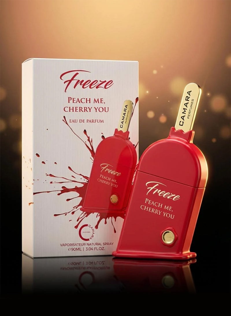 Camara Freeze Peach Me Cherry You EDP by Camara Perfumes 90ml | Floral Fruity Gourmand Unisex Long-Lasting Perfume with Cherry & Peach - Image 1