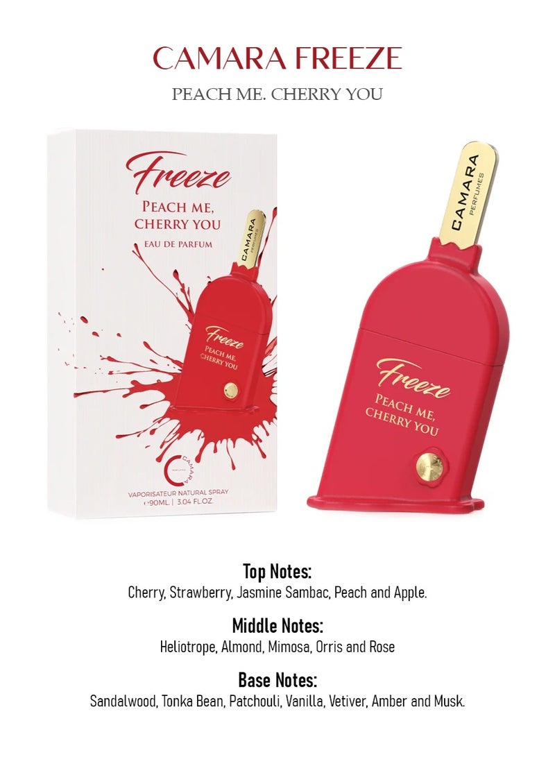 Camara Freeze Peach Me Cherry You EDP by Camara Perfumes 90ml | Floral Fruity Gourmand Unisex Long-Lasting Perfume with Cherry & Peach - Image 4