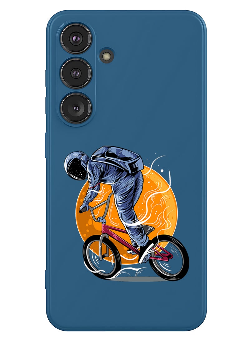 Theodor Protective Slim Fit Case Liquid Silicone Cover with Full Body Protection Anti-Scratch Shockproof Case For Samsung Galaxy S25 (Blue) - Astronaut riding Bike - Image 1