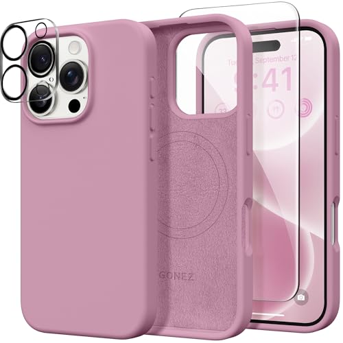 GONEZ Magnetic for iPhone 16 Pro Max Case, Compatible with MagSafe, Liquid Silicone Case, with Screen Protector + Camera Protector, Full Body Protective Shockproof Phone Cover 6.9", Blackcurrant - Image 1