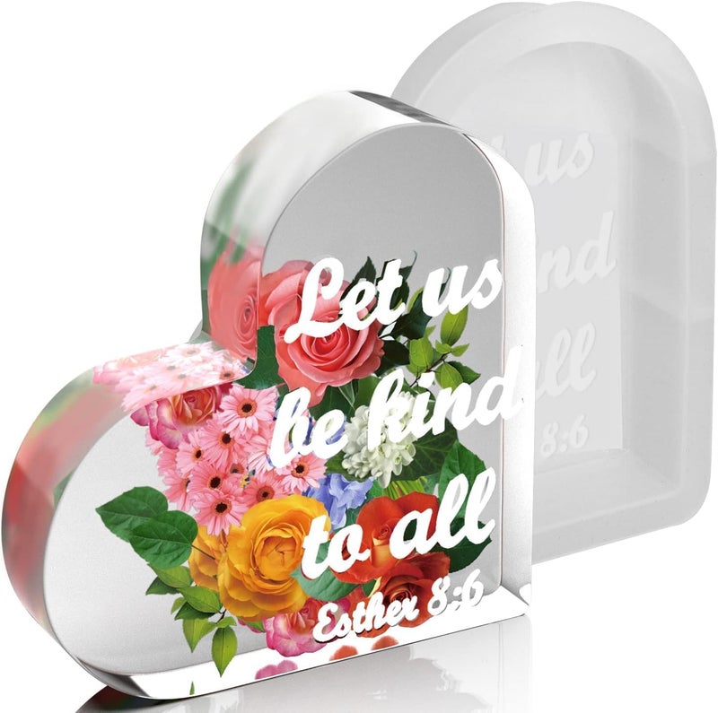 dooda Heart Shaped Silicone Resin Mold, DIY Religious Floral Craft Mold with Inspirational Bible Verse (Esther 8:6) for Home Decor Gift Making(5.12 * 5.12 * 1 Inch) - Image 1