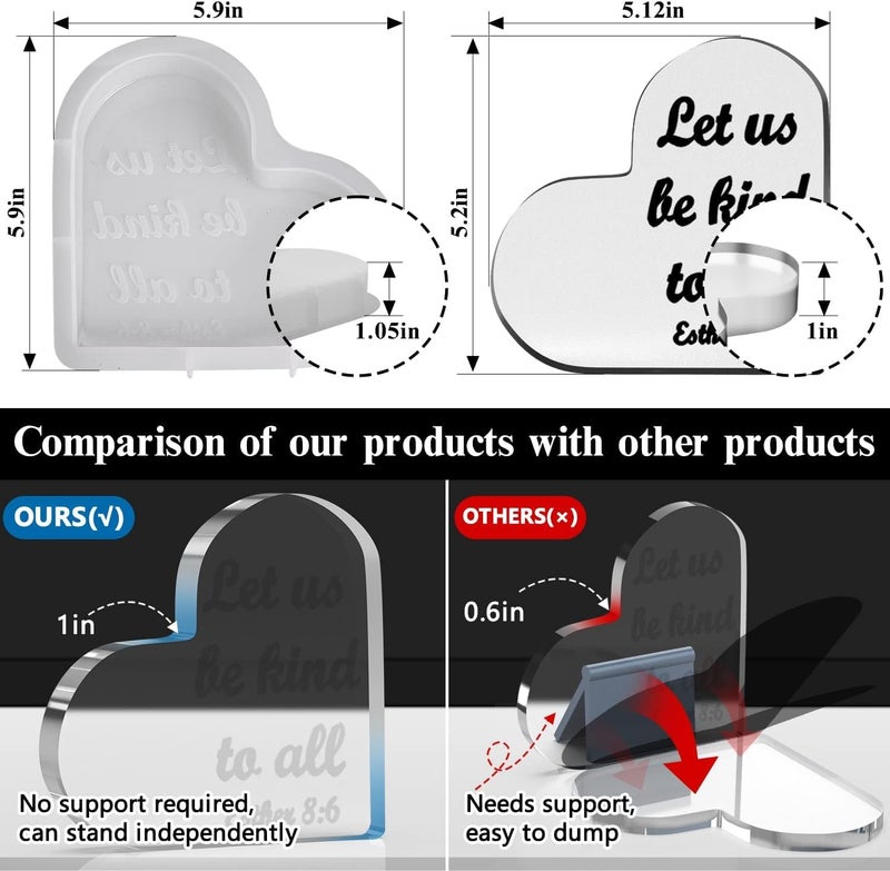 dooda Heart Shaped Silicone Resin Mold, DIY Religious Floral Craft Mold with Inspirational Bible Verse (Esther 8:6) for Home Decor Gift Making(5.12 * 5.12 * 1 Inch) - Image 3