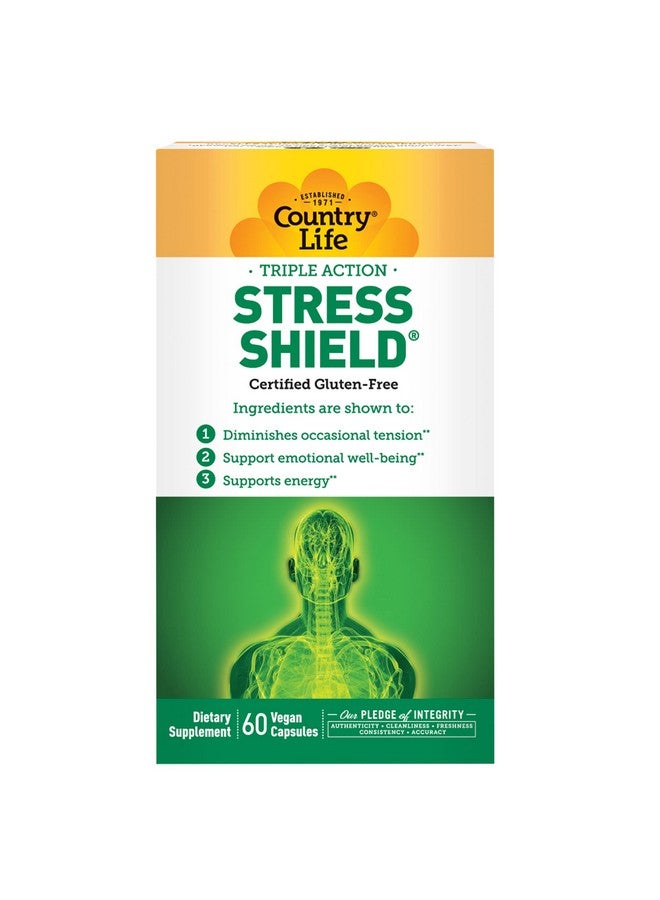Country Life Country Life Stress Shield - Stress & Tension Relief Supplement with Ashwagandha, B-Vitamins for Energy & Emotional Well-Being, Supports Mental Clarity & Resilience, Gluten-Free, Vegan, 60 Capsules  - Image 1
