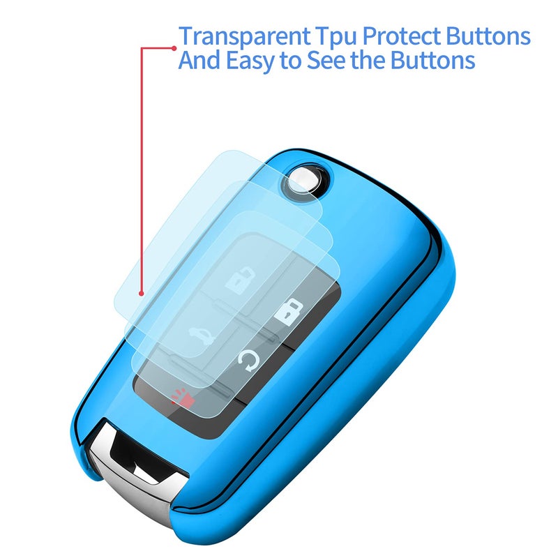 Sindeda for Chevrolet Key Fob Cover with Keychain TPU Full Protection Key Shell Case Compatible with Equinox Camaro Cruze Malibu Sonic Volt Park Impala Buick Encore Allure Regal-Blue - Image 4