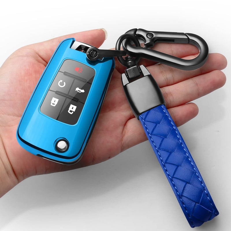 Sindeda for Chevrolet Key Fob Cover with Keychain TPU Full Protection Key Shell Case Compatible with Equinox Camaro Cruze Malibu Sonic Volt Park Impala Buick Encore Allure Regal-Blue - Image 1
