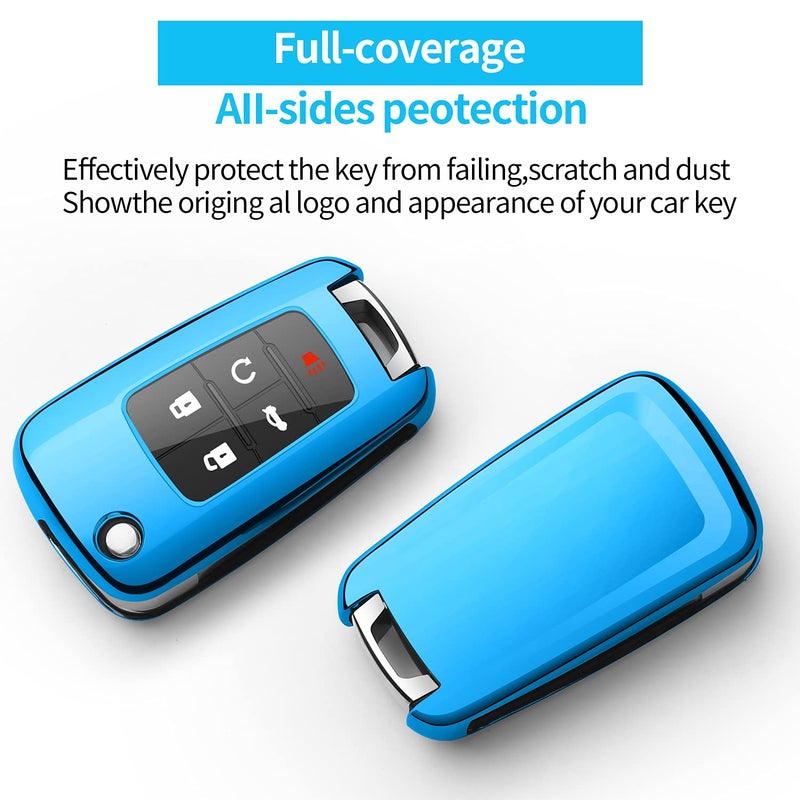 Sindeda for Chevrolet Key Fob Cover with Keychain TPU Full Protection Key Shell Case Compatible with Equinox Camaro Cruze Malibu Sonic Volt Park Impala Buick Encore Allure Regal-Blue - Image 3