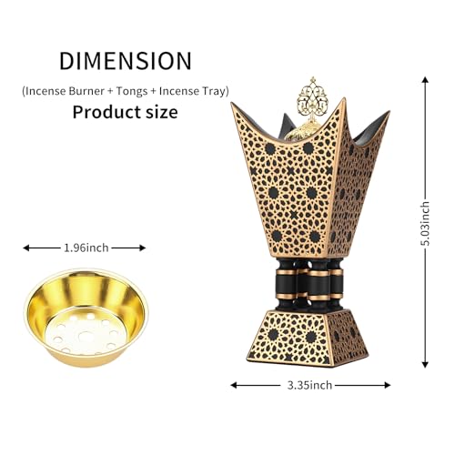 TERSCHELLING Bakhoor Incense Burner, Oud Frankincense Resin Burner 8.85Inches Tall,Charcoal Incense Burner - for Yoga, Spa Aromatherapy, Office & Home Decor (Trophy Shape) (Black) - Image 3