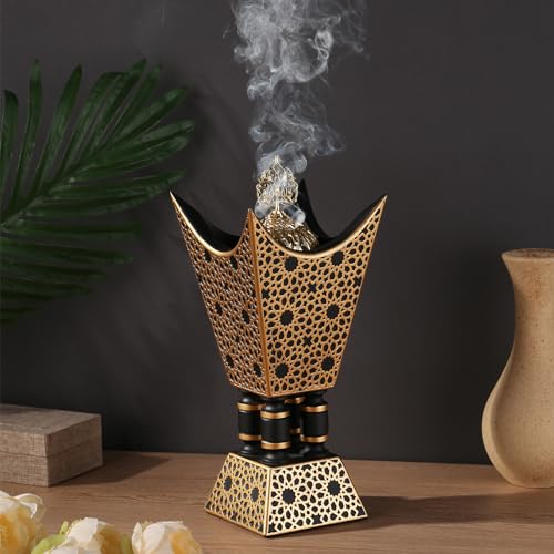 TERSCHELLING Bakhoor Incense Burner, Oud Frankincense Resin Burner 8.85Inches Tall,Charcoal Incense Burner - for Yoga, Spa Aromatherapy, Office & Home Decor (Trophy Shape) (Black) - Image 2
