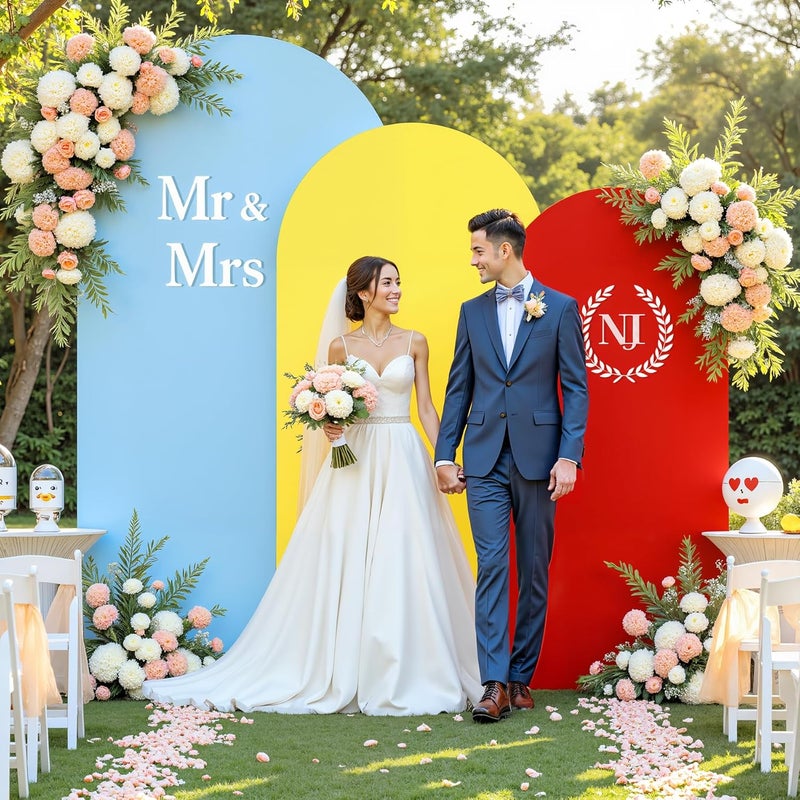 Suppromo Red Yellow Blue Arch Backdrop Cover Set of 3-6ft, 6.6ft, 7.2ft Arch Covers Stretchy Backdrop Spandex Arch Stand Covers for Birthday Party Baby Shower Wedding Banquet Photo Background Decorations - Image 3