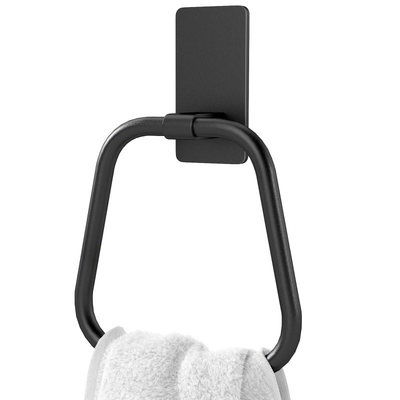 JUYSON Towel Ring, Hand Towel Holder for Bathroom, Adhesive Hand Towel Holder, Adhesive Towel Racks, Wall Mount Towel Hanger for Bathroom, Kitchen, NO Drill Easy to Install(Matte Black) - Image 1