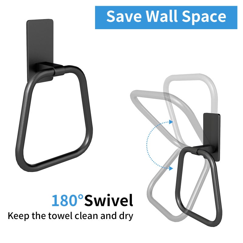 JUYSON Towel Ring, Hand Towel Holder for Bathroom, Adhesive Hand Towel Holder, Adhesive Towel Racks, Wall Mount Towel Hanger for Bathroom, Kitchen, NO Drill Easy to Install(Matte Black) - Image 3