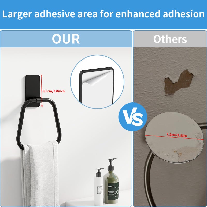 JUYSON Towel Ring, Hand Towel Holder for Bathroom, Adhesive Hand Towel Holder, Adhesive Towel Racks, Wall Mount Towel Hanger for Bathroom, Kitchen, NO Drill Easy to Install(Matte Black) - Image 4