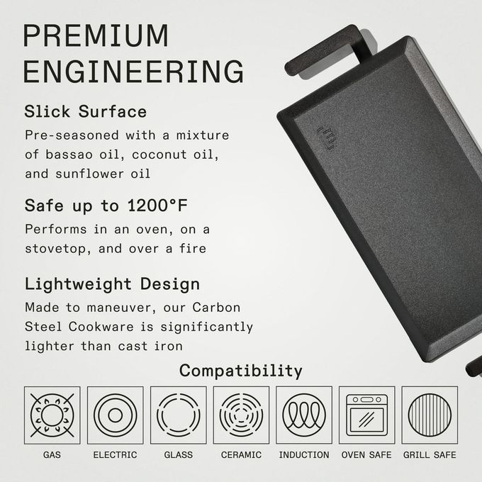 Madein Made In Cookware Carbon Steel Griddle (Like Cast Iron, but Better) Professional Cookware Crafted in Sweden Induction Compatible - Image 3