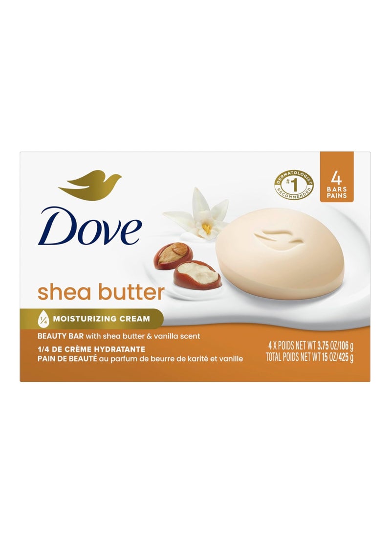 Dove Beauty Bar Soap Shea Butter 4 Count for Nourished, Radiant Skin, Enriches Skin 3.75 oz - Image 1