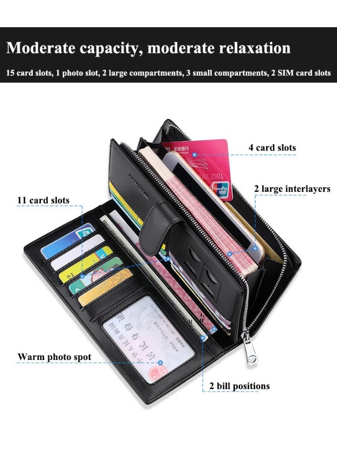 Williampolo William Polo men's long wallet, top layer cowhide, large capacity multifunctional men's handbag, casual business style leather wallet - Image 4