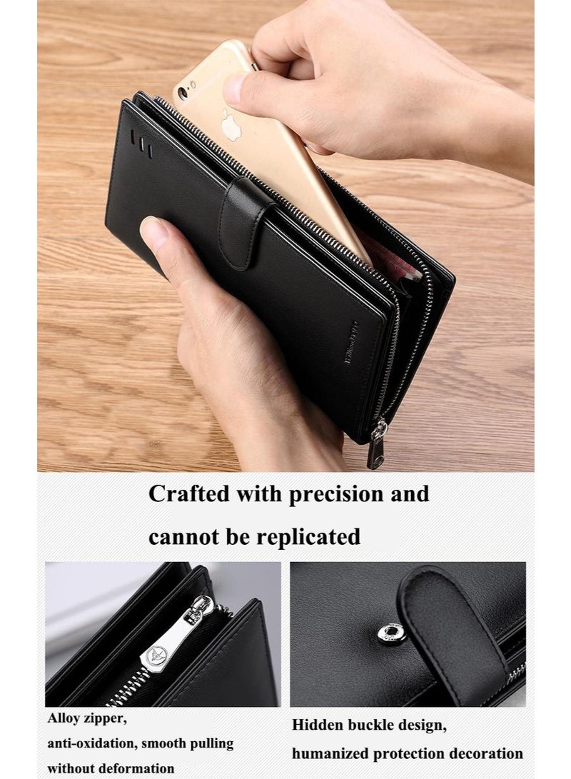 Williampolo William Polo men's long wallet, top layer cowhide, large capacity multifunctional men's handbag, casual business style leather wallet - Image 2
