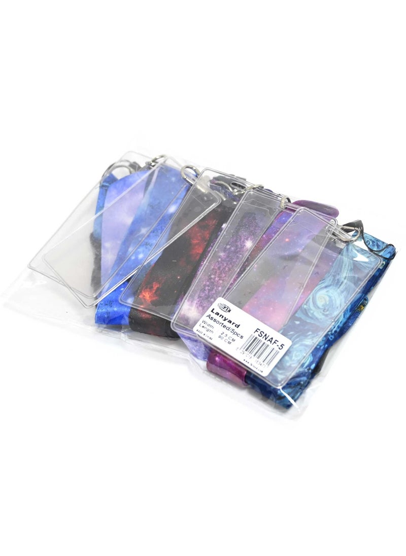 FIS - FIS Bag of 5 Assorted Fancy Lanyard With Metal Hook Width:2.5CM, Length:90CM  with 5 Transparent Name Badge 62x102 MM Assorted Colour -FSNAF-5 - Image 1