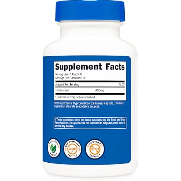 Nutricost Theobromine 400mg, 90 Vegetarian Capsules - Gluten Free, Non-GMO - Image 5