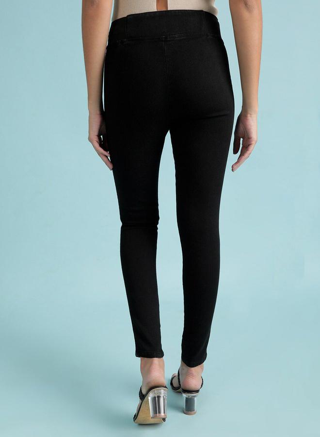 Freehand Black Skinny Fit Solid Jeggings - Image 5