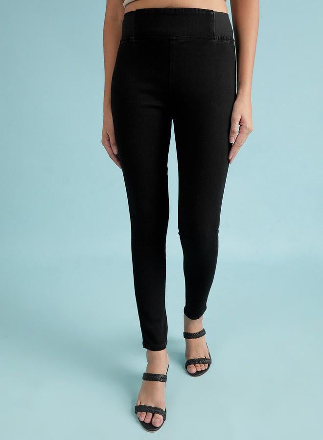 Freehand Black Skinny Fit Solid Jeggings - Image 1