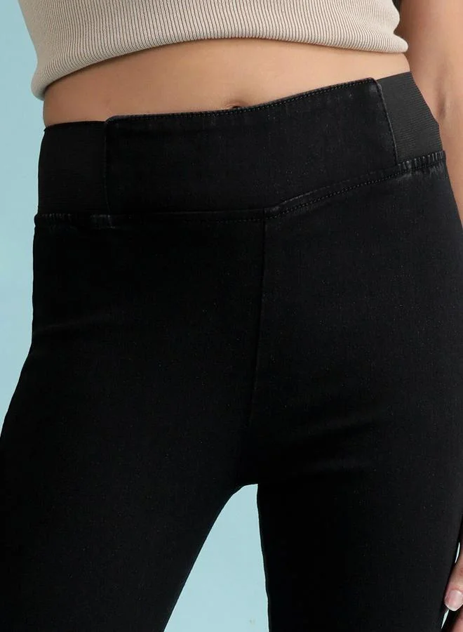 Freehand  Black Skinny Fit Solid Jeggings for Women | Best Price UAE