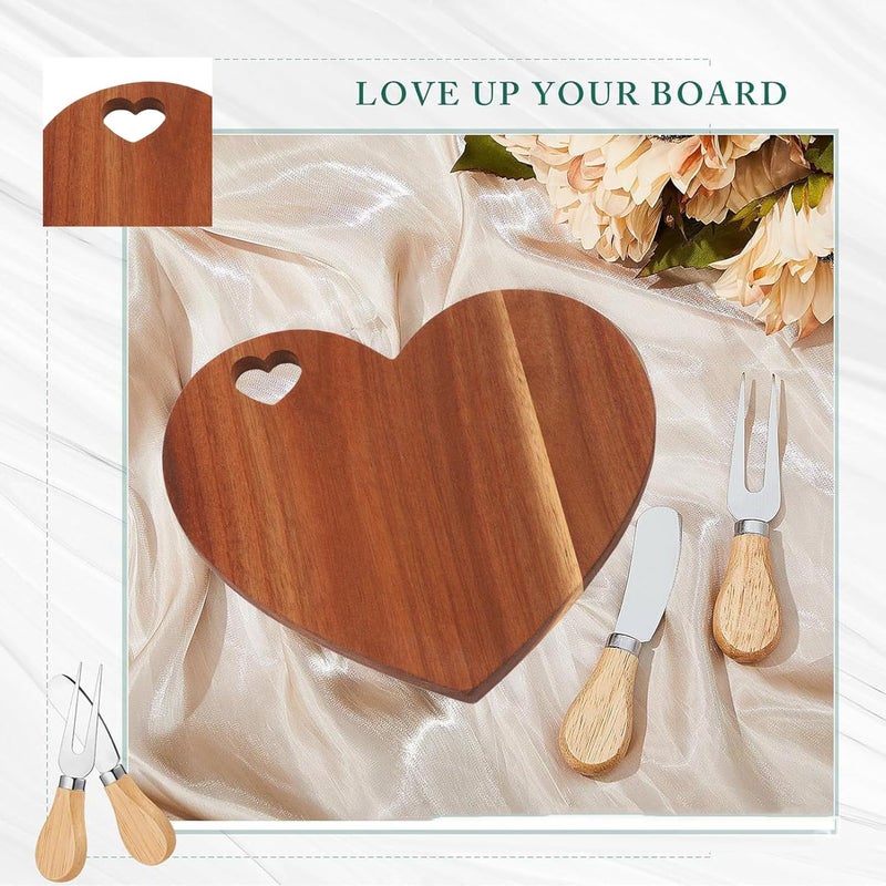 Heart Charcuterie Board with with Knife and Fork, Wood Hanging Cheese Board Set Heart Shaped Platter for Home Wedding Party - Image 5