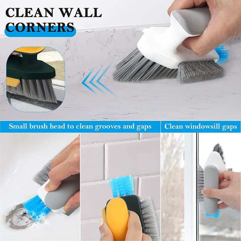 VENEXA Plastic 4 in 1 Tile Grout Cleaner Brush with Squeegee, V-Shape Gap Scrub Brush Crevice Cleaning Brush Tools, Multifunctional Scrubbing Floor Brush for Cleaning Corner,Window,Sink,Kitchen - Image 3