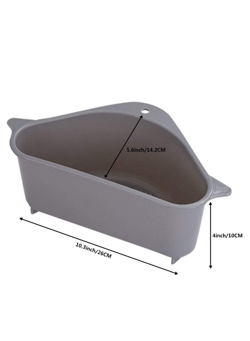 SYOSI Sink Strainers Basket Multifunctional Triangle Drain Shelf Sink Storage Holder Kitchen Organizer Corner Rack with Suction Cup for Kitchen Bathroom, Gray - Image 2