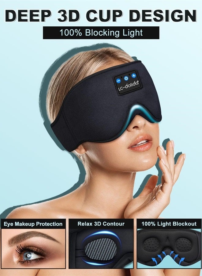 LC-dolida Sleep Headphones, 3D Sleep Mask Bluetooth Wireless Music Eye Mask, Sleeping Headphones for Side Sleepers Sleep Mask with Bluetooth Headphones Ultra-Thin Stereo Speakers Perfect for Sleeping - Image 2