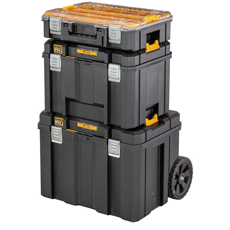 DEWALT DEWALT DWST833471 TSTAK HeavyDuty Portable Mobile Storage Box With Removable Tray Compartment IP54 Rated Waterseal 50 Kg Weight Capacity 7 Durable WheelsTelescopic Handle 512x635x435 cm  - Image 4