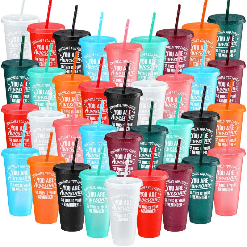 Inbagi 36 Pack Thank You Gifts You Are Awesome Cups 24 oz Plastic Tumbler with Lids and Straw Inspirational Reusable Tumblers Appreciation Gift for Employee Teacher Coworker Team Nurse 12 Colors