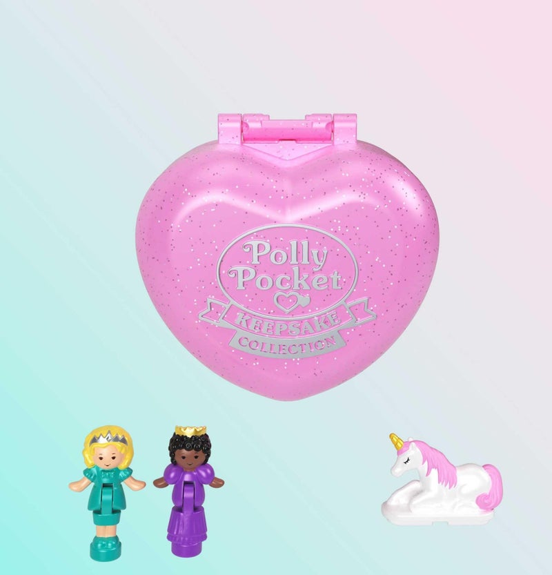 Polly Pocket مجموعة بولي بوكيت القابلة للجمع مع دميتين، مجموعة مجوهرات حفلة ملكية، لعبة قابلة للجمع بموضوع قلعة اليونيكورن - Image 5