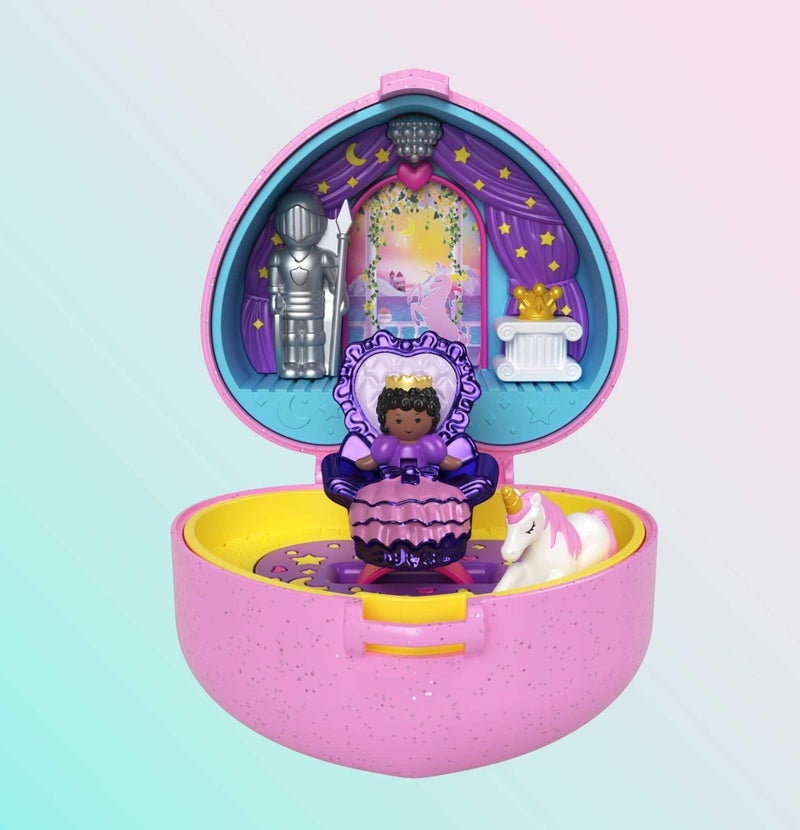Polly Pocket مجموعة بولي بوكيت القابلة للجمع مع دميتين، مجموعة مجوهرات حفلة ملكية، لعبة قابلة للجمع بموضوع قلعة اليونيكورن - Image 3