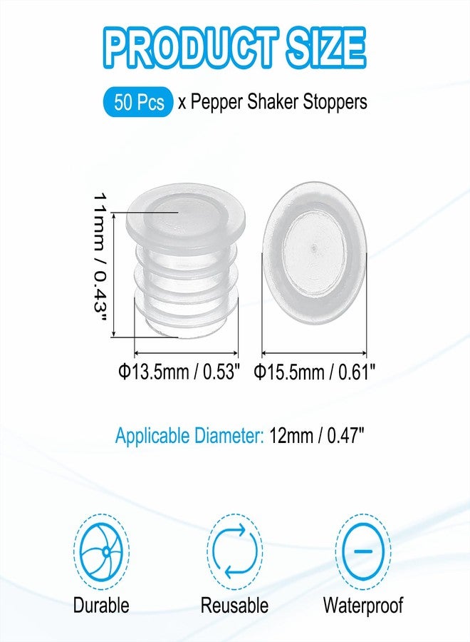 باتيكيل سدادات رشاشات الملح والفلفل من باتيكيل، 12 مم/0.47 بوصة، 50 قطعة، سدادات بلاستيكية شفافة دائرية قابلة لإعادة الاستخدام، بديلة لسدادات رشاشات الملح، مناسبة للأواني والزجاجات والأنابيب. - Image 2